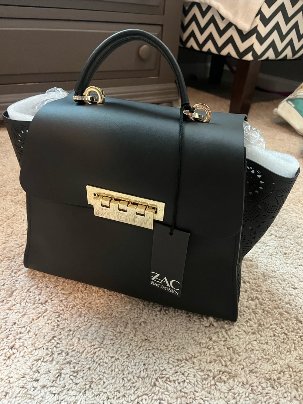 ZAC Zac Posen Black Satchel with Gold Hardware